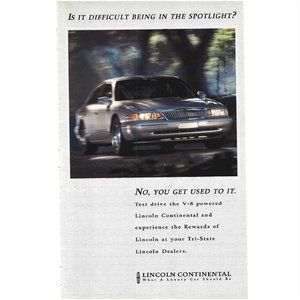 Lincoln Continental V8 Car Auto 1990s  Vintage Print Ad